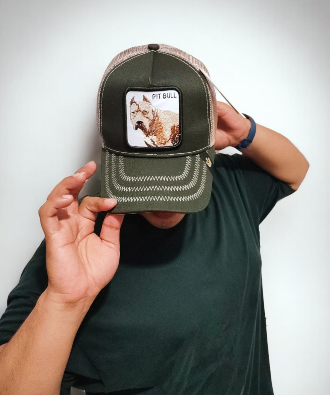 Gorra 1.1  Pit Bull Verde/Beige (Malla)