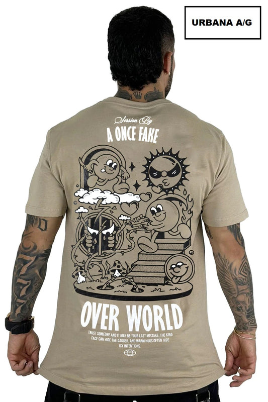 Camiseta Over World Beige ALTO GRAMAJE